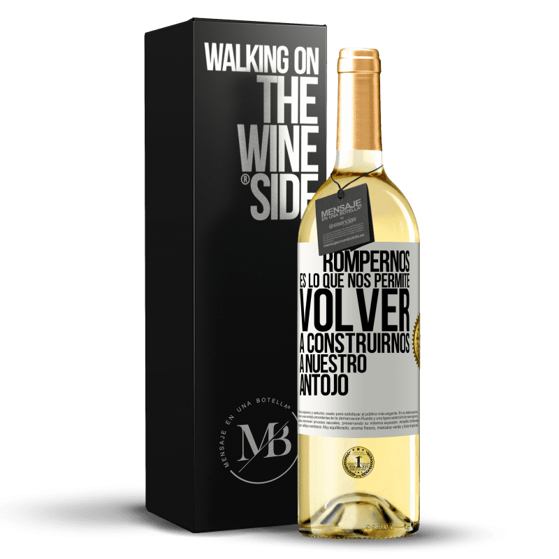 29,95 € Envío gratis | Vino Blanco Edición WHITE Rompernos es lo que nos permite volver a construirnos a nuestro antojo Etiqueta Blanca. Etiqueta personalizable Vino joven Cosecha 2024 Verdejo