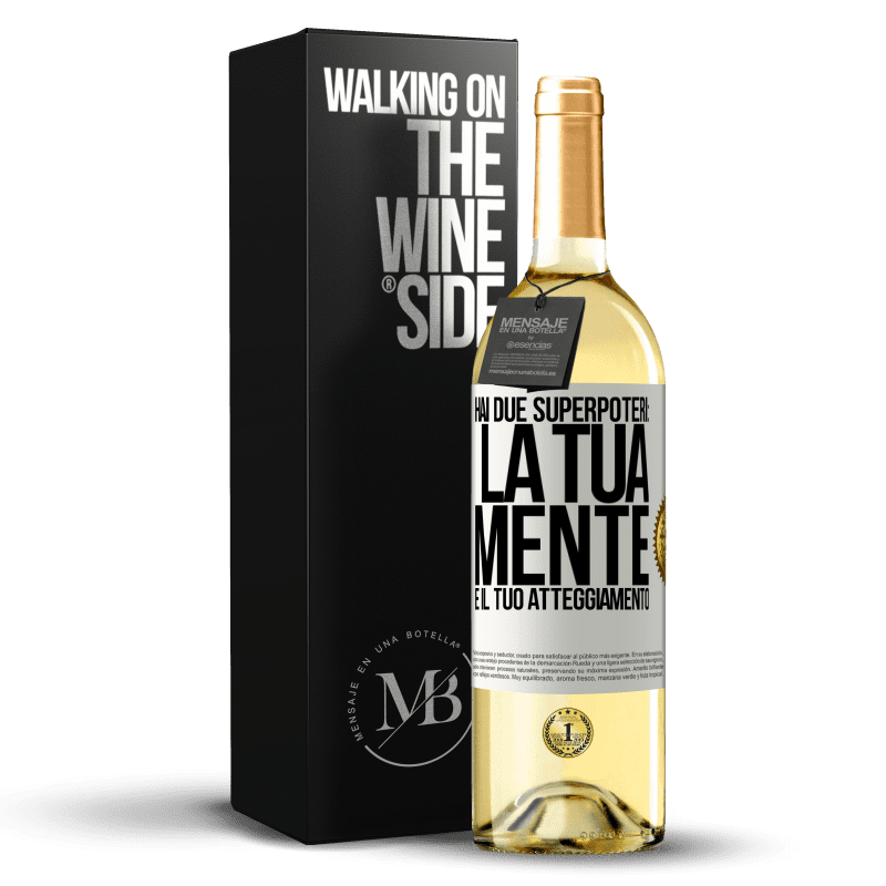 29,95 € Spedizione Gratuita | Vino bianco Edizione WHITE Hai due superpoteri: la tua mente e il tuo atteggiamento Etichetta Bianca. Etichetta personalizzabile Vino giovane Raccogliere 2023 Verdejo