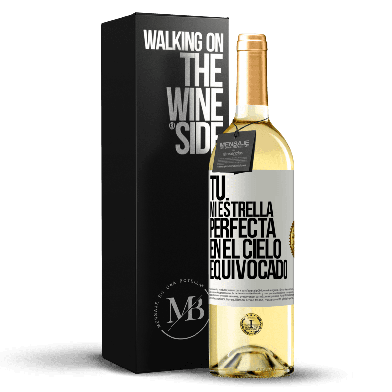 29,95 € Envío gratis | Vino Blanco Edición WHITE Tú. Mi estrella perfecta en el cielo equivocado Etiqueta Blanca. Etiqueta personalizable Vino joven Cosecha 2023 Verdejo