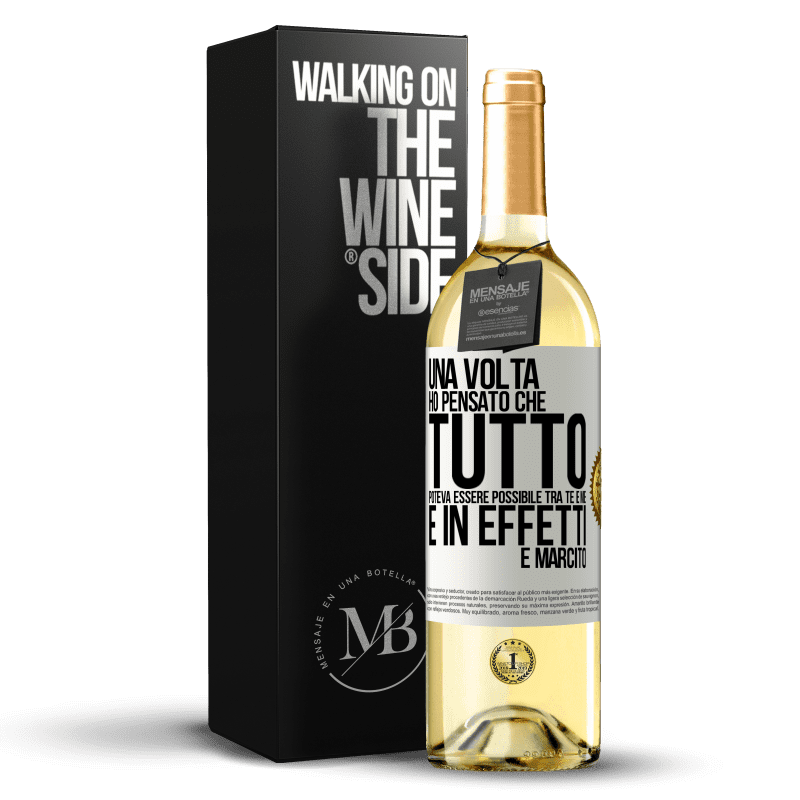 29,95 € Spedizione Gratuita | Vino bianco Edizione WHITE Una volta ho pensato che tutto poteva essere possibile tra te e me. E in effetti è marcito Etichetta Bianca. Etichetta personalizzabile Vino giovane Raccogliere 2023 Verdejo