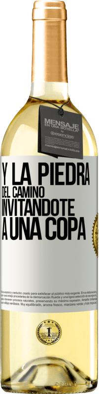 Envío gratis | Vino Blanco Edición WHITE Y la piedra del camino invitándote a una copa Etiqueta Blanca. Etiqueta personalizable Vino joven Cosecha 2023 Verdejo