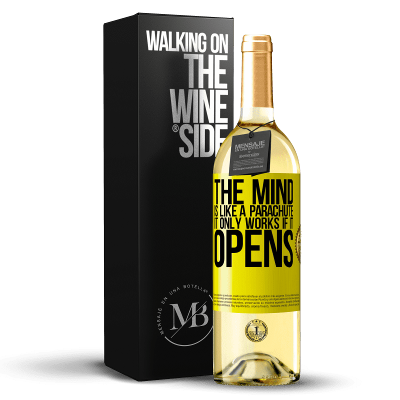 29,95 € 送料無料 | 白ワイン WHITEエディション 心はパラシュートのようなものです。開く場合にのみ機能します 黄色のラベル. カスタマイズ可能なラベル 若いワイン 収穫 2023 Verdejo