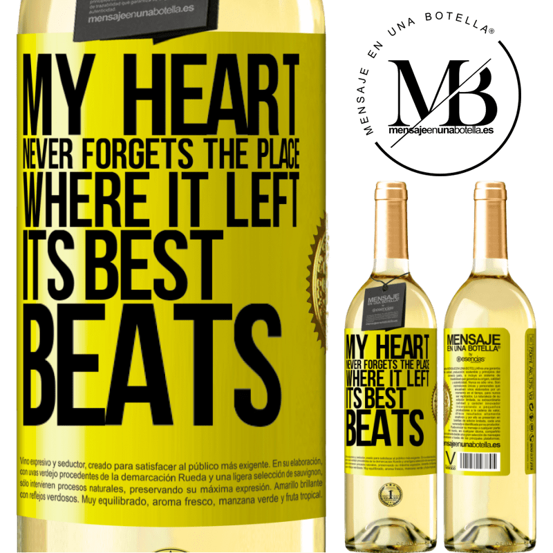 29,95 € Free Shipping | White Wine WHITE Edition My heart never forgets the place where it left its best beats Yellow Label. Customizable label Young wine Harvest 2022 Verdejo