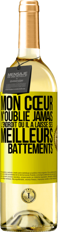 29,95 € | Vin blanc Édition WHITE Mon cœur n'oublie jamais l'endroit où il a laissé ses meilleurs battements Étiquette Jaune. Étiquette personnalisable Vin jeune Récolte 2024 Verdejo