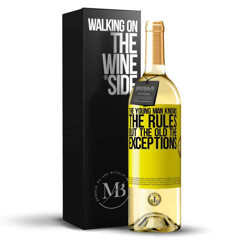 29,95 € 送料無料 | 白ワイン WHITEエディション 若い男はルールを知っているが、古い例外は 黄色のラベル. カスタマイズ可能なラベル 若いワイン 収穫 2023 Verdejo