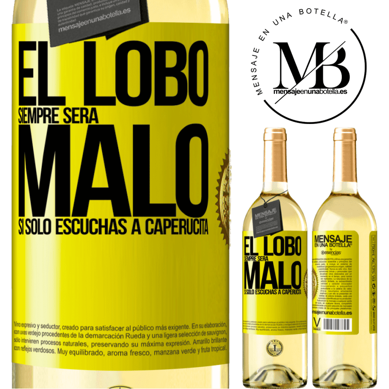 29,95 € Envoi gratuit | Vin blanc Édition WHITE Le loup sera toujours mauvais si vous n'écoutez que le petit chaperon rouge Étiquette Jaune. Étiquette personnalisable Vin jeune Récolte 2022 Verdejo