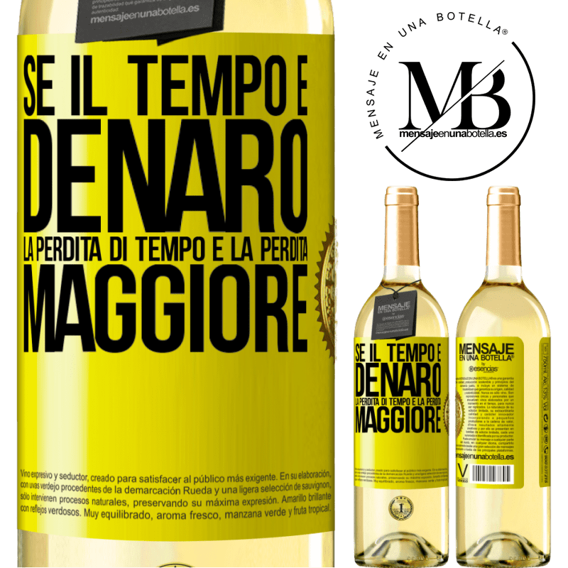 29,95 € Spedizione Gratuita | Vino bianco Edizione WHITE Se il tempo è denaro, la perdita di tempo è la perdita maggiore Etichetta Gialla. Etichetta personalizzabile Vino giovane Raccogliere 2024 Verdejo