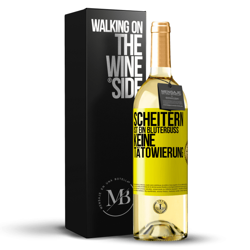 29,95 € Kostenloser Versand | Weißwein WHITE Ausgabe Scheitern ist ein Bluterguss, keine Tätowierung Gelbes Etikett. Anpassbares Etikett Junger Wein Ernte 2023 Verdejo