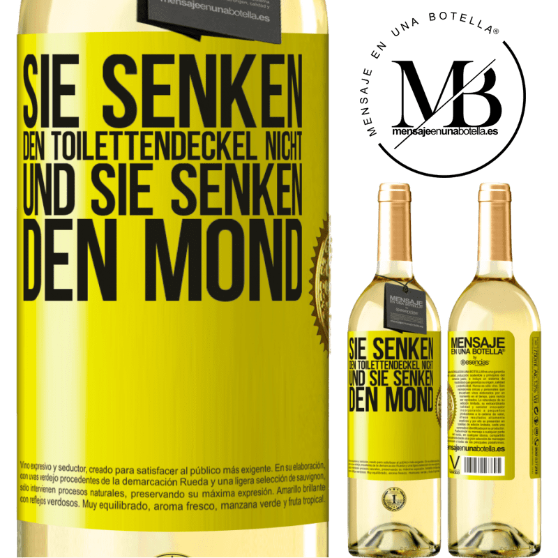 29,95 € Kostenloser Versand | Weißwein WHITE Ausgabe Sie senken den Toilettendeckel nicht und sie senken den Mond Gelbes Etikett. Anpassbares Etikett Junger Wein Ernte 2024 Verdejo
