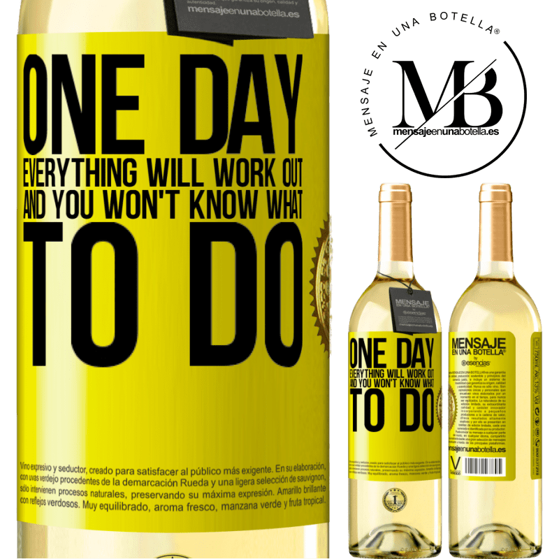 29,95 € Free Shipping | White Wine WHITE Edition One day everything will work out and you won't know what to do Yellow Label. Customizable label Young wine Harvest 2022 Verdejo