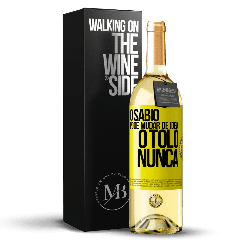 29,95 € Envio grátis | Vinho branco Edição WHITE O sábio pode mudar de idéia. O tolo, nunca Etiqueta Amarela. Etiqueta personalizável Vinho jovem Colheita 2024 Verdejo