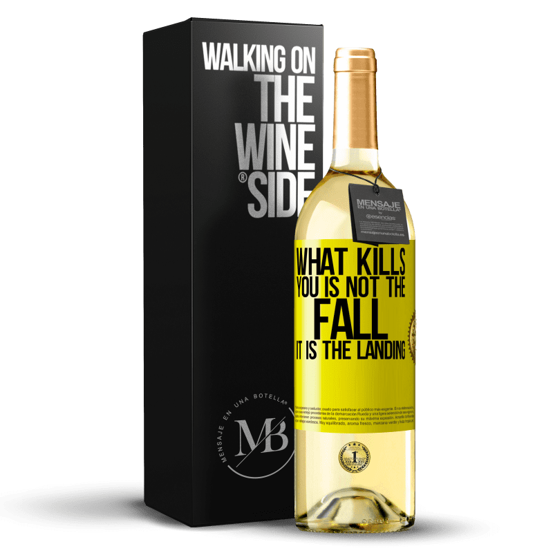 29,95 € Бесплатная доставка | Белое вино Издание WHITE То, что убивает, это не падение, это посадка Желтая этикетка. Настраиваемая этикетка Молодое вино Урожай 2022 Verdejo