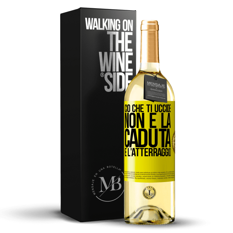 29,95 € Spedizione Gratuita | Vino bianco Edizione WHITE Ciò che ti uccide non è la caduta, è l'atterraggio Etichetta Gialla. Etichetta personalizzabile Vino giovane Raccogliere 2024 Verdejo