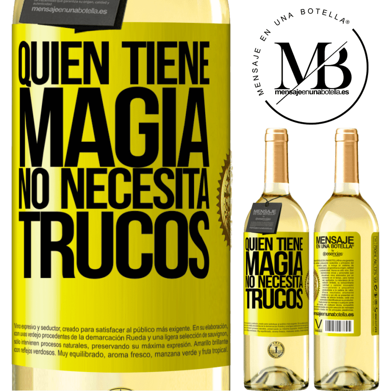 29,95 € Envío gratis | Vino Blanco Edición WHITE Quien tiene magia no necesita trucos Etiqueta Amarilla. Etiqueta personalizable Vino joven Cosecha 2024 Verdejo