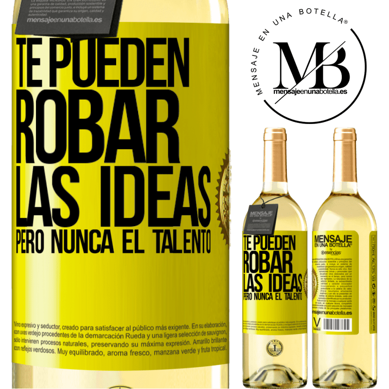 29,95 € Envío gratis | Vino Blanco Edición WHITE Te pueden robar las ideas pero nunca el talento Etiqueta Amarilla. Etiqueta personalizable Vino joven Cosecha 2024 Verdejo