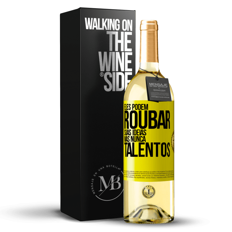 29,95 € Envio grátis | Vinho branco Edição WHITE Eles podem roubar suas idéias, mas nunca talentos Etiqueta Amarela. Etiqueta personalizável Vinho jovem Colheita 2024 Verdejo