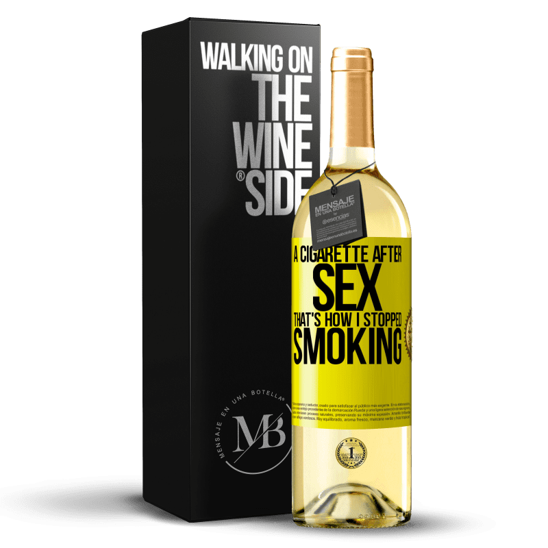 29,95 € Free Shipping | White Wine WHITE Edition A cigarette after sex. That's how I stopped smoking Yellow Label. Customizable label Young wine Harvest 2024 Verdejo