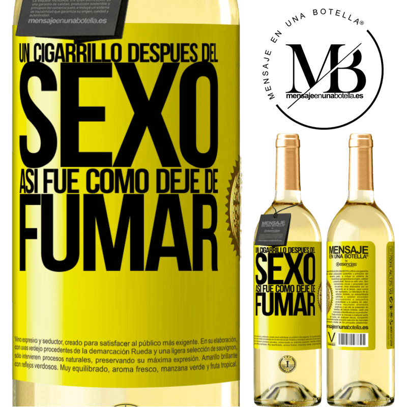 29,95 € Envío gratis | Vino Blanco Edición WHITE Un cigarrillo después del sexo. Así fue como dejé de fumar Etiqueta Amarilla. Etiqueta personalizable Vino joven Cosecha 2023 Verdejo