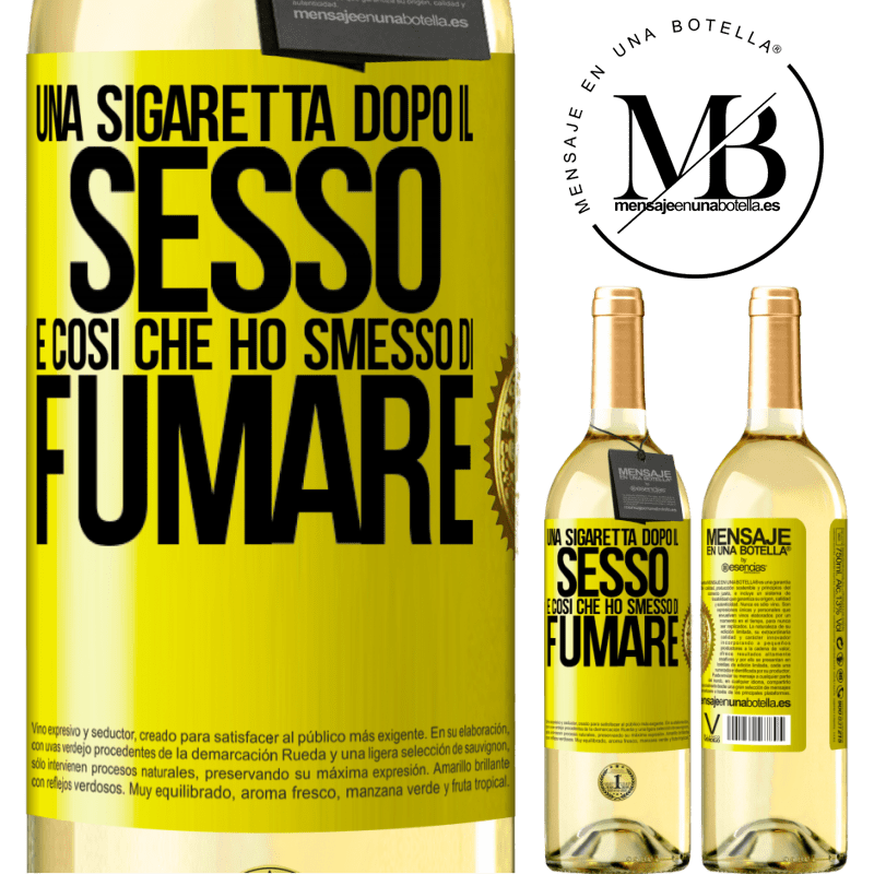 29,95 € Spedizione Gratuita | Vino bianco Edizione WHITE Una sigaretta dopo il sesso. È così che ho smesso di fumare Etichetta Gialla. Etichetta personalizzabile Vino giovane Raccogliere 2023 Verdejo