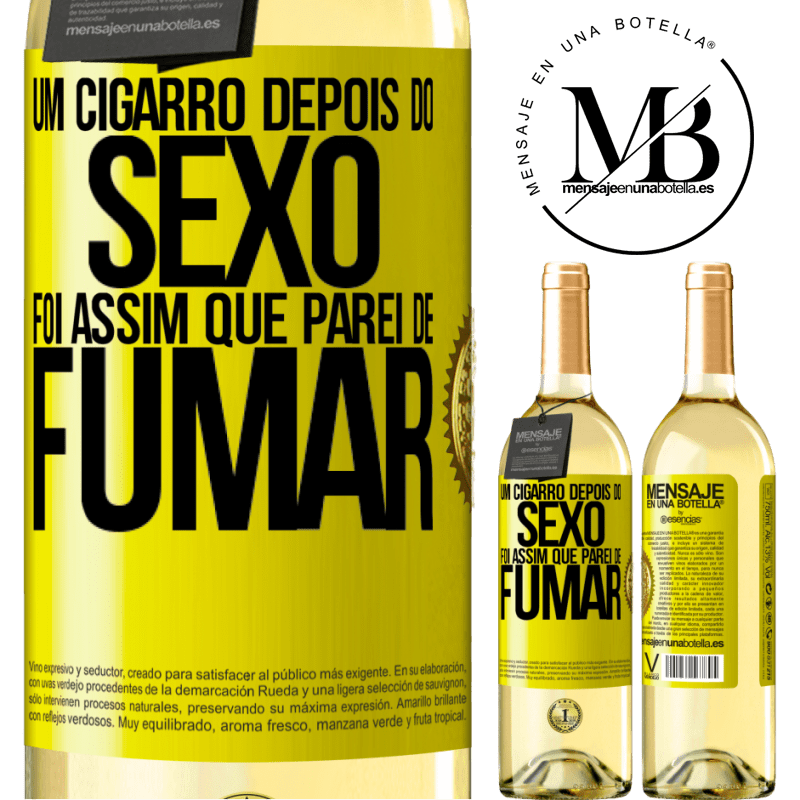 29,95 € Envio grátis | Vinho branco Edição WHITE Um cigarro depois do sexo. Foi assim que parei de fumar Etiqueta Amarela. Etiqueta personalizável Vinho jovem Colheita 2025 Verdejo