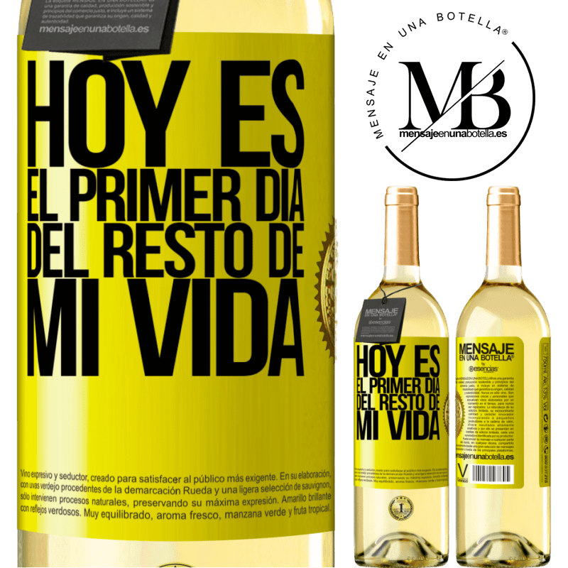 29,95 € Envío gratis | Vino Blanco Edición WHITE Hoy es el primer día del resto de mi vida Etiqueta Amarilla. Etiqueta personalizable Vino joven Cosecha 2023 Verdejo