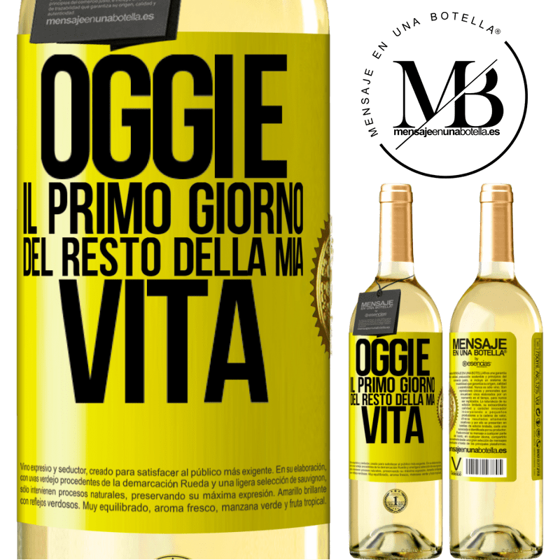 29,95 € Spedizione Gratuita | Vino bianco Edizione WHITE Oggi è il primo giorno del resto della mia vita Etichetta Gialla. Etichetta personalizzabile Vino giovane Raccogliere 2023 Verdejo