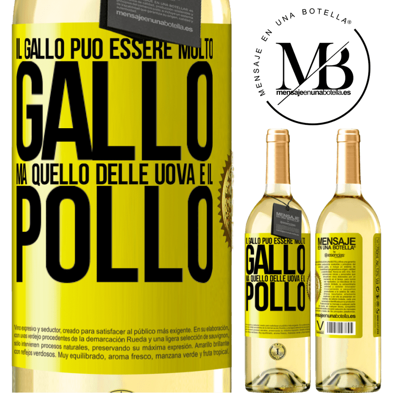 29,95 € Spedizione Gratuita | Vino bianco Edizione WHITE Il gallo può essere molto gallo, ma quello delle uova è il pollo Etichetta Gialla. Etichetta personalizzabile Vino giovane Raccogliere 2024 Verdejo