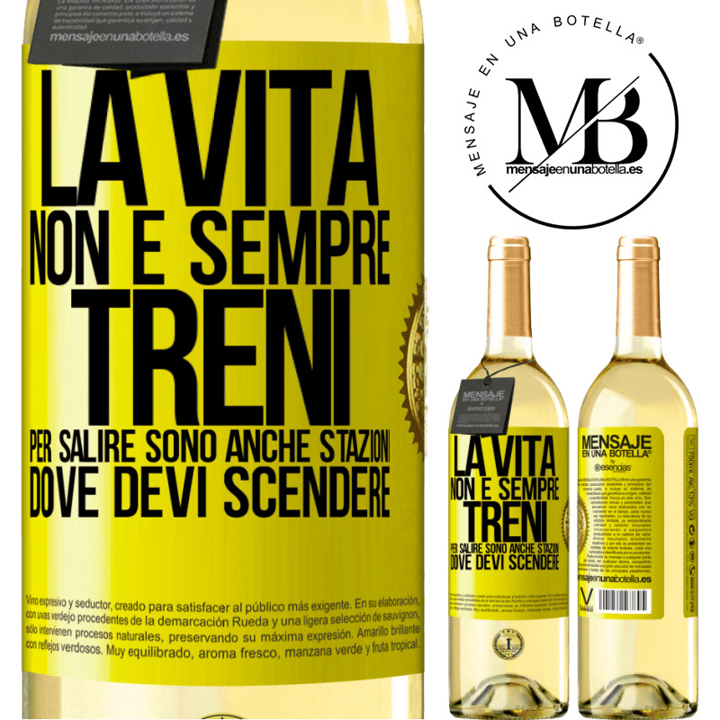 29,95 € Spedizione Gratuita | Vino bianco Edizione WHITE La vita non è sempre treni per salire, sono anche stazioni dove devi scendere Etichetta Gialla. Etichetta personalizzabile Vino giovane Raccogliere 2024 Verdejo