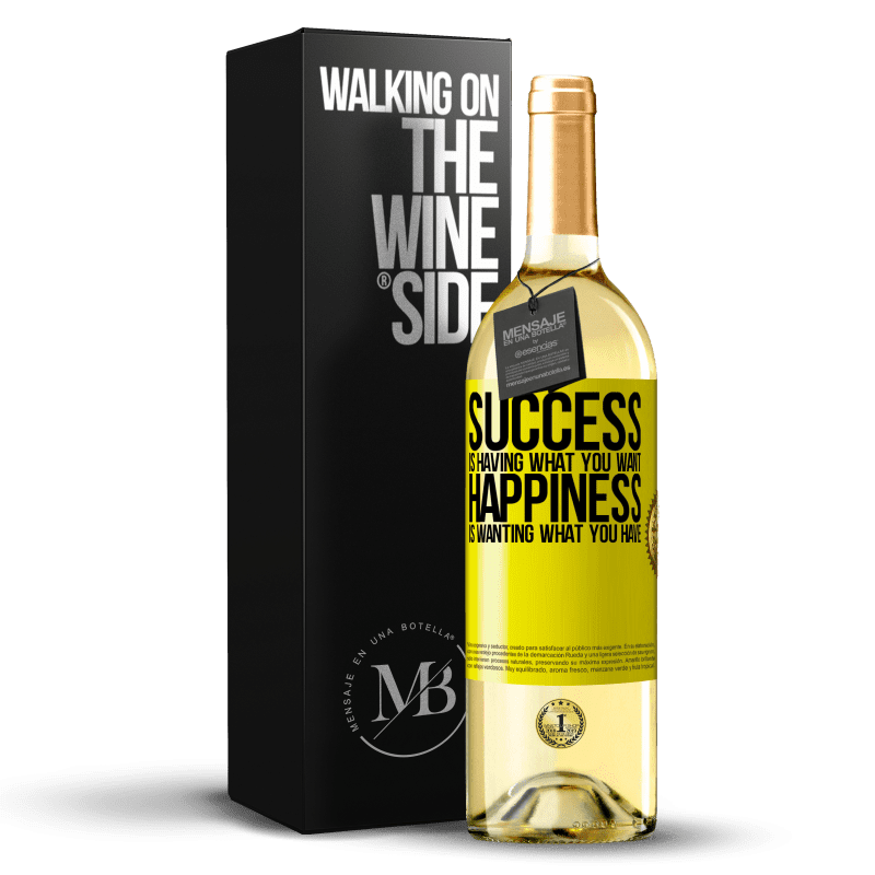 29,95 € Бесплатная доставка | Белое вино Издание WHITE успех - это то, что вы хотите. Счастье - это хотение того, что у тебя есть Желтая этикетка. Настраиваемая этикетка Молодое вино Урожай 2023 Verdejo