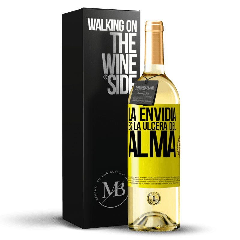 29,95 € Envío gratis | Vino Blanco Edición WHITE La envidia es la úlcera del alma Etiqueta Amarilla. Etiqueta personalizable Vino joven Cosecha 2025 Verdejo