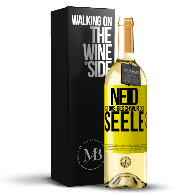 29,95 € Kostenloser Versand | Weißwein WHITE Ausgabe Neid ist das Geschwür der Seele Gelbes Etikett. Anpassbares Etikett Junger Wein Ernte 2023 Verdejo