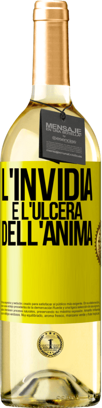 Spedizione Gratuita | Vino bianco Edizione WHITE L'invidia è l'ulcera dell'anima Etichetta Gialla. Etichetta personalizzabile Vino giovane Raccogliere 2023 Verdejo