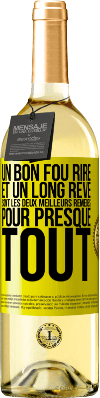 29,95 € | Vin blanc Édition WHITE Un bon fou rire et un long rêve sont les deux meilleurs remèdes pour presque tout Étiquette Jaune. Étiquette personnalisable Vin jeune Récolte 2025 Verdejo