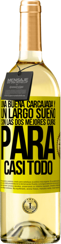 29,95 € | Vino Blanco Edición WHITE Una buena carcajada y un largo sueño son las dos mejores curas para casi todo Etiqueta Amarilla. Etiqueta personalizable Vino joven Cosecha 2025 Verdejo