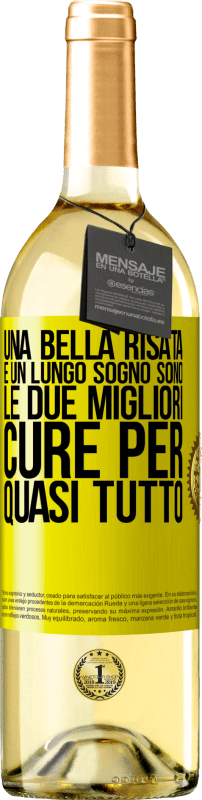 Spedizione Gratuita | Vino bianco Edizione WHITE Una bella risata e un lungo sogno sono le due migliori cure per quasi tutto Etichetta Gialla. Etichetta personalizzabile Vino giovane Raccogliere 2023 Verdejo