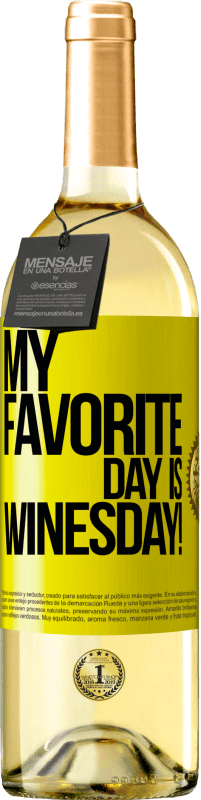 29,95 € Envío gratis | Vino Blanco Edición WHITE My favorite day is winesday! Etiqueta Amarilla. Etiqueta personalizable Vino joven Cosecha 2025 Verdejo