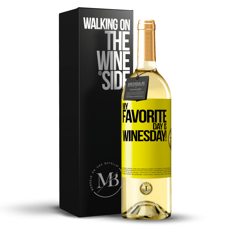 29,95 € Kostenloser Versand | Weißwein WHITE Ausgabe My favorite day is winesday! Gelbes Etikett. Anpassbares Etikett Junger Wein Ernte 2023 Verdejo