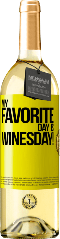 29,95 € | Vino bianco Edizione WHITE My favorite day is winesday! Etichetta Gialla. Etichetta personalizzabile Vino giovane Raccogliere 2023 Verdejo