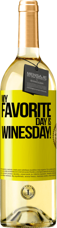 29,95 € Spedizione Gratuita | Vino bianco Edizione WHITE My favorite day is winesday! Etichetta Gialla. Etichetta personalizzabile Vino giovane Raccogliere 2025 Verdejo