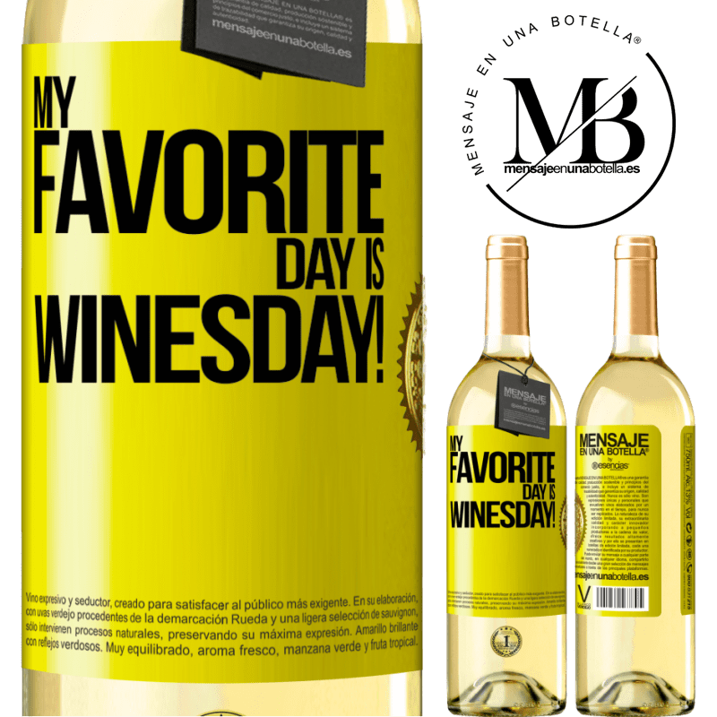 29,95 € Spedizione Gratuita | Vino bianco Edizione WHITE My favorite day is winesday! Etichetta Gialla. Etichetta personalizzabile Vino giovane Raccogliere 2024 Verdejo