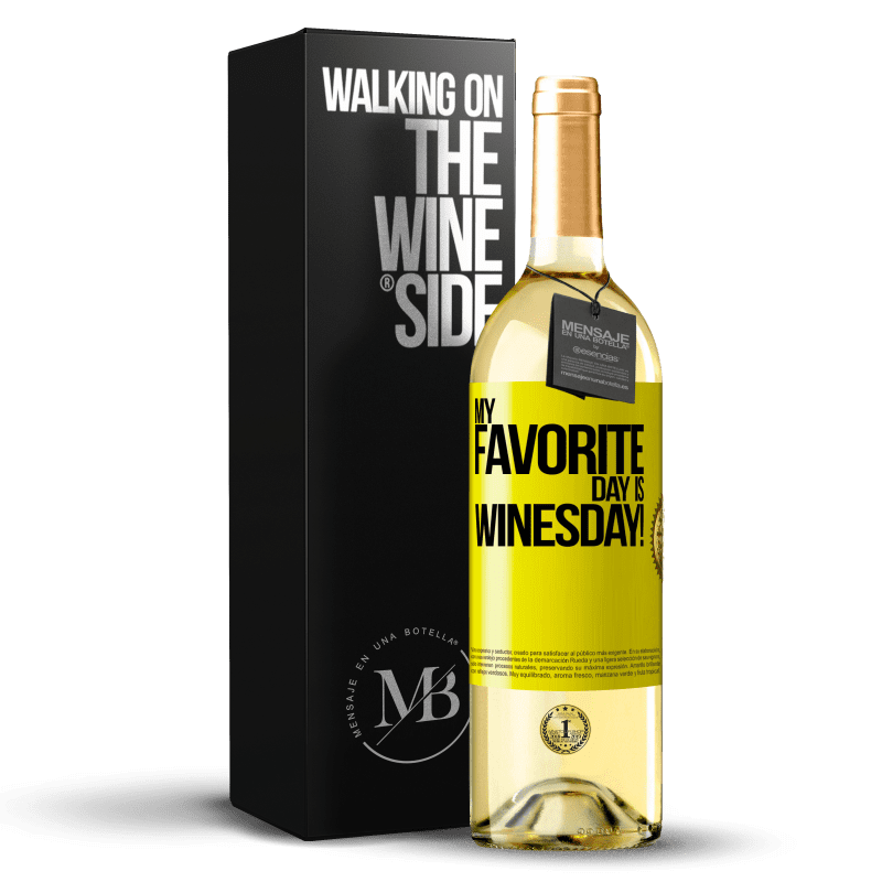 29,95 € Spedizione Gratuita | Vino bianco Edizione WHITE My favorite day is winesday! Etichetta Gialla. Etichetta personalizzabile Vino giovane Raccogliere 2025 Verdejo