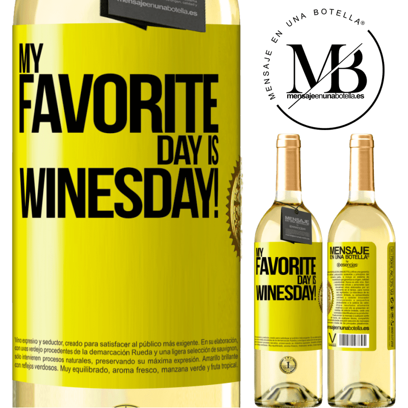 29,95 € Envio grátis | Vinho branco Edição WHITE My favorite day is winesday! Etiqueta Amarela. Etiqueta personalizável Vinho jovem Colheita 2024 Verdejo