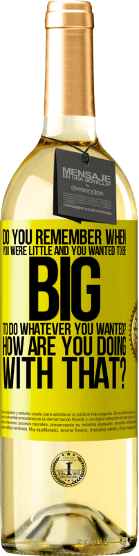 29,95 € Free Shipping | White Wine WHITE Edition do you remember when you were little and you wanted to be big to do whatever you wanted? How are you doing with that? Yellow Label. Customizable label Young wine Harvest 2025 Verdejo