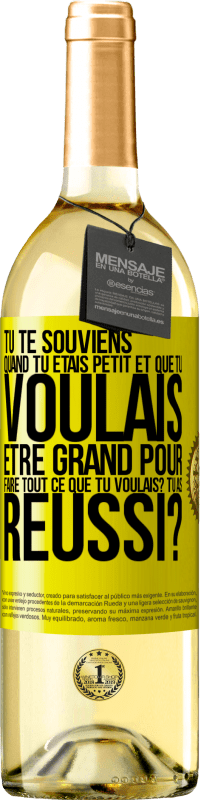 29,95 € | Vin blanc Édition WHITE Tu te souviens quand tu étais petit et que tu voulais être grand pour faire tout ce que tu voulais? Tu as réussi? Étiquette Jaune. Étiquette personnalisable Vin jeune Récolte 2024 Verdejo