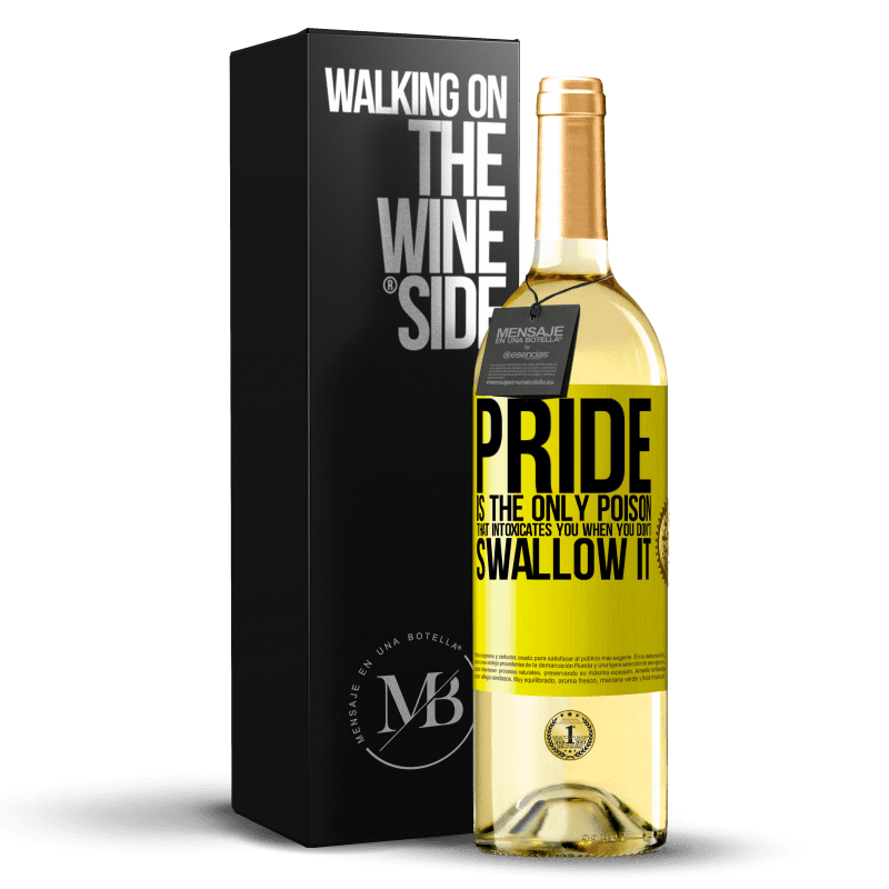 29,95 € Бесплатная доставка | Белое вино Издание WHITE Гордость - единственный яд, который опьяняет тебя, когда ты не глотаешь его Желтая этикетка. Настраиваемая этикетка Молодое вино Урожай 2023 Verdejo