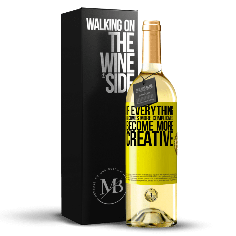 29,95 € Бесплатная доставка | Белое вино Издание WHITE Если все станет сложнее, стань более креативным Желтая этикетка. Настраиваемая этикетка Молодое вино Урожай 2023 Verdejo