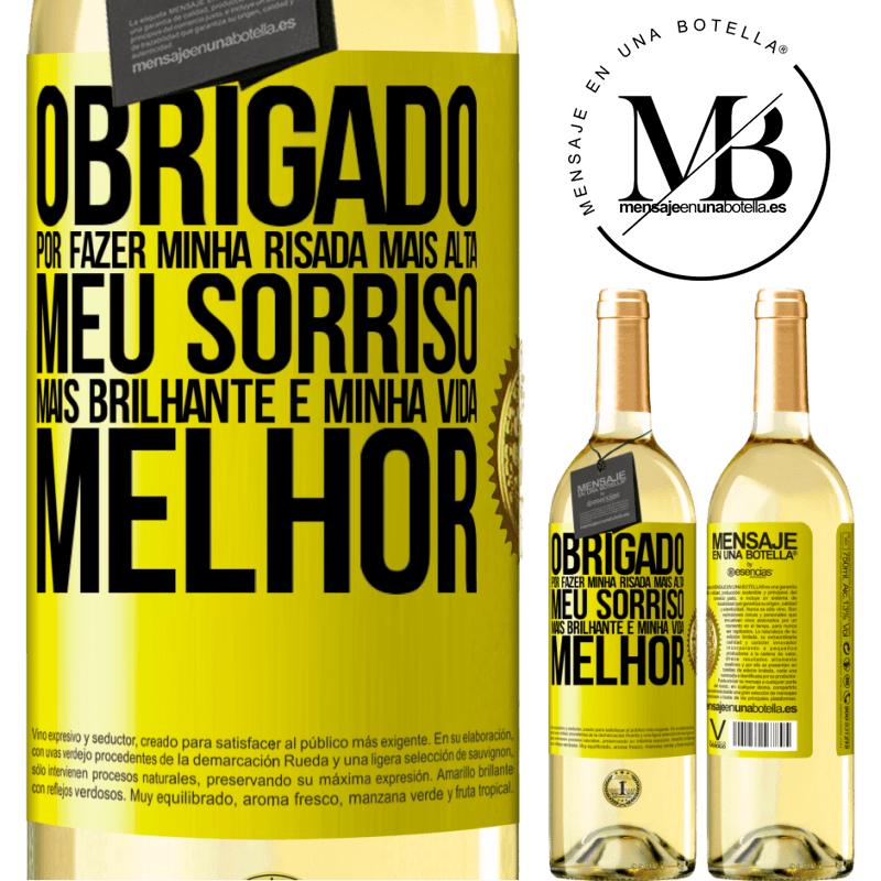 29,95 € Envio grátis | Vinho branco Edição WHITE Obrigado por fazer minha risada mais alta, meu sorriso mais brilhante e minha vida melhor Etiqueta Amarela. Etiqueta personalizável Vinho jovem Colheita 2023 Verdejo