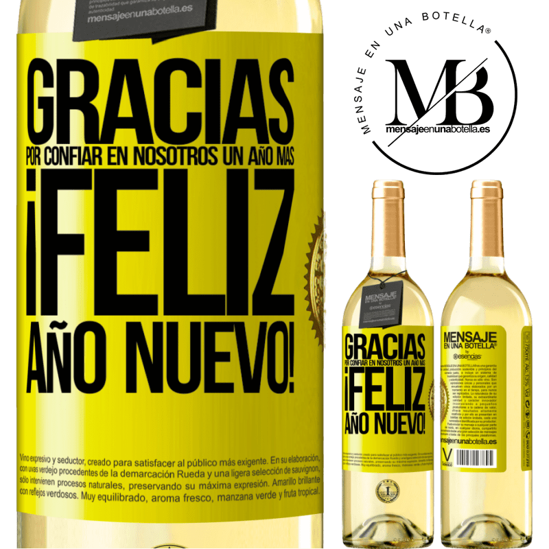 29,95 € Envío gratis | Vino Blanco Edición WHITE Gracias por confiar en nosotros un año más. Feliz Año Nuevo Etiqueta Amarilla. Etiqueta personalizable Vino joven Cosecha 2023 Verdejo