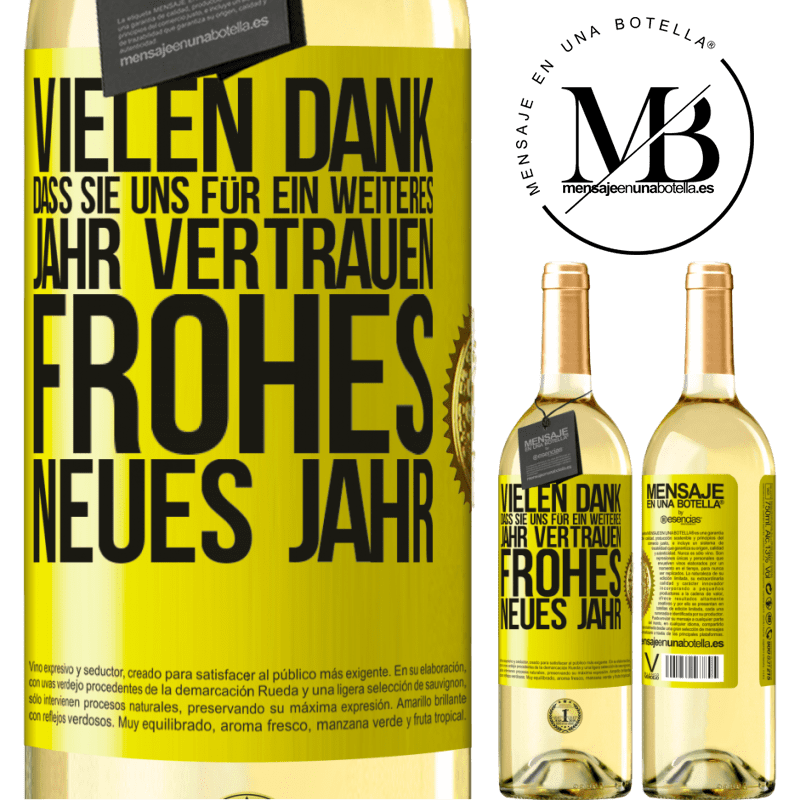 29,95 € Kostenloser Versand | Weißwein WHITE Ausgabe Vielen Dank, dass Sie uns ein weiteres Jahr vertrauen. Frohes neues Jahr Gelbes Etikett. Anpassbares Etikett Junger Wein Ernte 2023 Verdejo