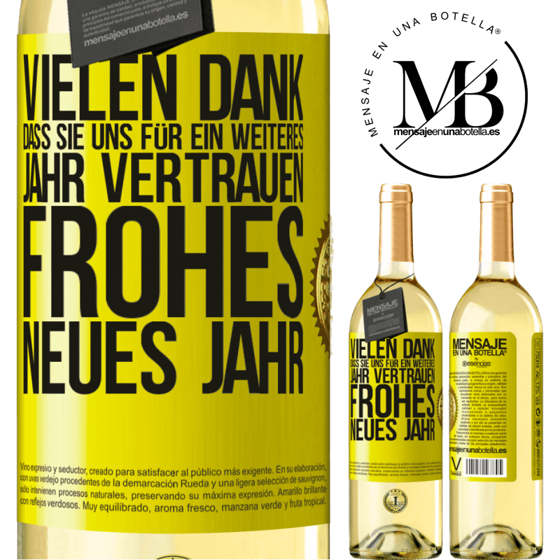 29,95 € Kostenloser Versand | Weißwein WHITE Ausgabe Vielen Dank, dass Sie uns ein weiteres Jahr vertrauen. Frohes neues Jahr Gelbes Etikett. Anpassbares Etikett Junger Wein Ernte 2025 Verdejo